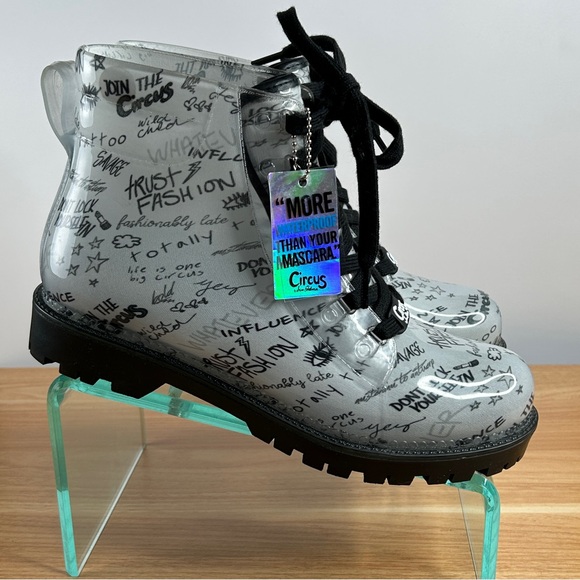 Circus By Sam Edelman Combat Boots Women’s Size 10 Kascade Clear Graffiti - Picture 1 of 16